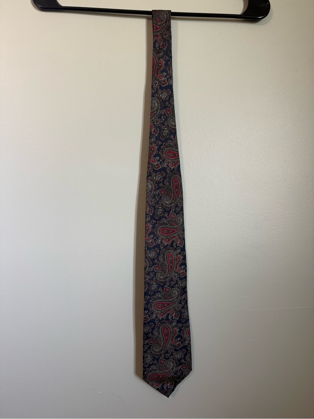 Boston Traders Navy Paisley 100% Silk Tie with Red Accents